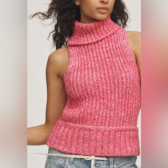 NWT! Anthropologie Pink Pilcro Turtleneck Tank Sweater - Multiple Sizes 🥐 - Picture 1 of 8